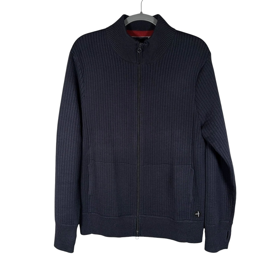 Relwen Full Zip Sweater Jacket Mens M Slim Fit Ribbed Knit Cotton Acrylic Wool